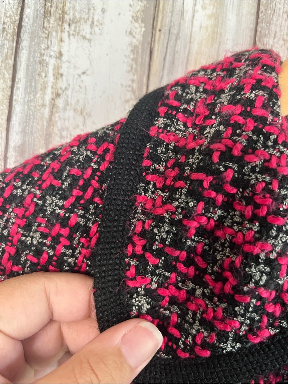 Pendleton 18P Pink Black Tweed Wool Blend Cropped Jacket Blazer Petite - Picture 3 of 6